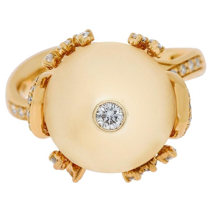 Zydo, bague jonc en or jaune 18 carats avec diamants et perles, taille 7 en vente