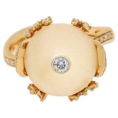 Zydo, bague jonc en or jaune 18 carats avec diamants et perles, taille 7
