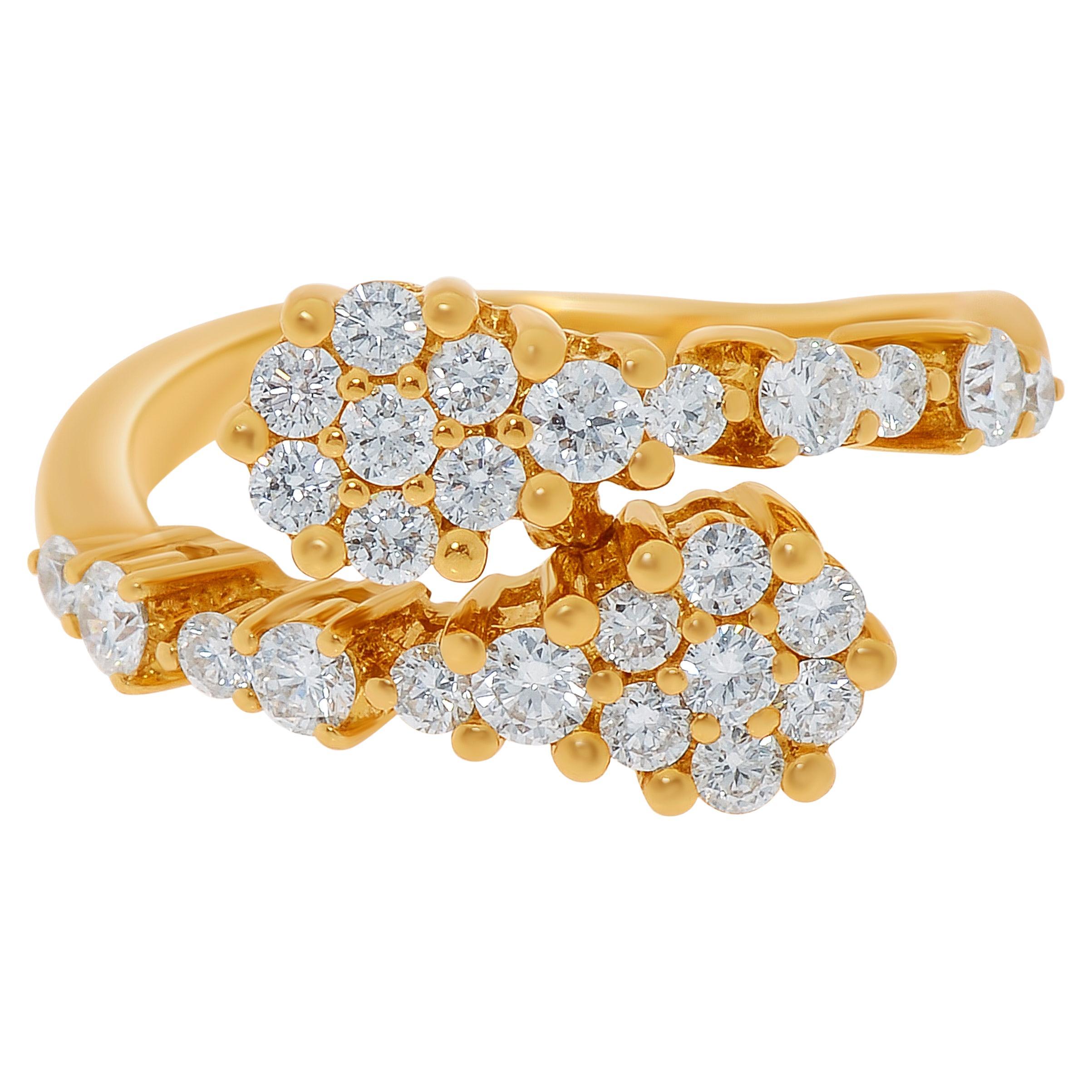 Zydo 18K Yellow Gold, White Diamond Contrarier Ring sz. 7.5 For Sale