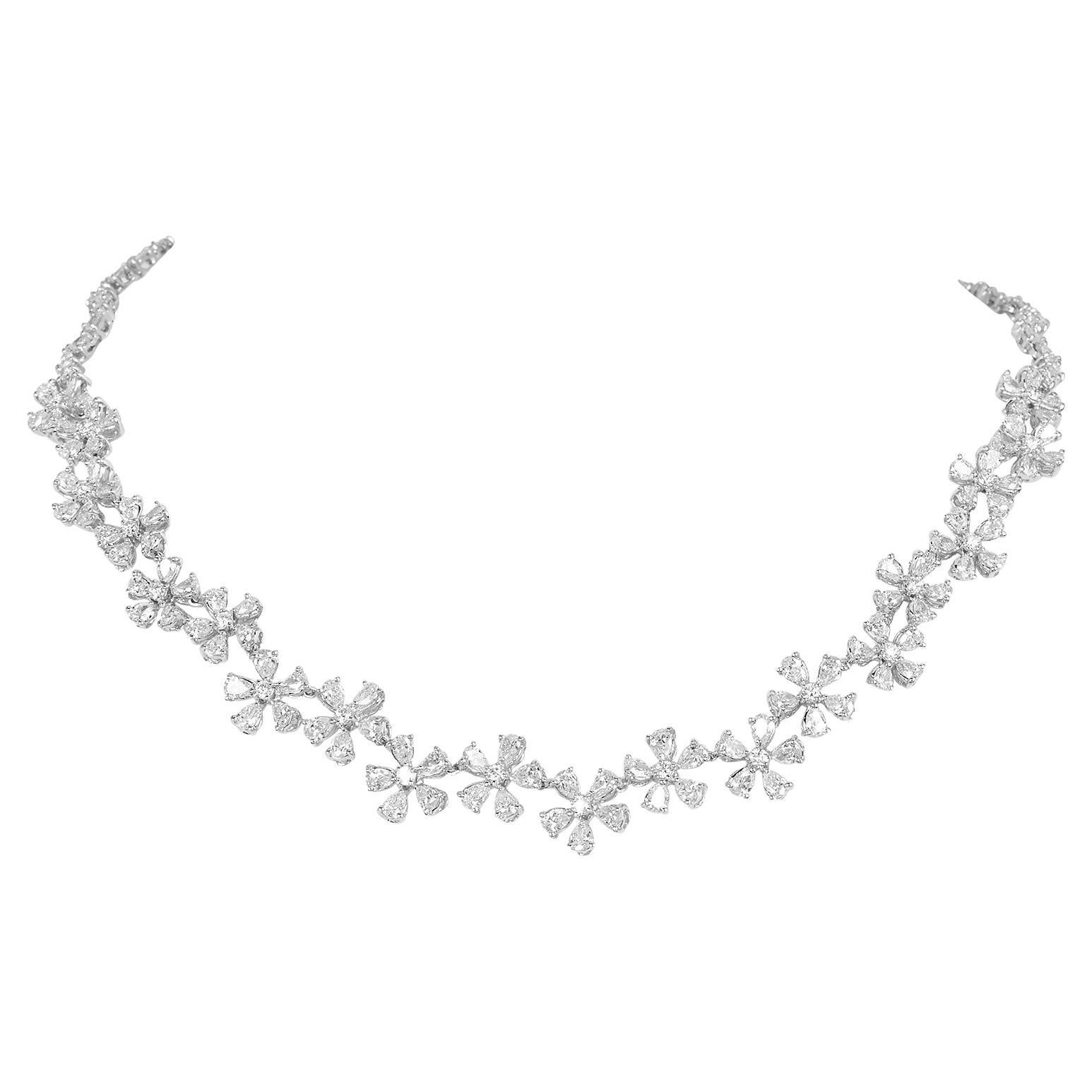 ZYDO 24.50cts Pear Diamond Gold Floral Link Tennis Necklace 