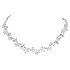 ZYDO 24.50cts Pear Diamond Gold Floral Link Tennis Necklace 