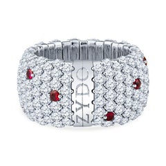 Zydo 5.85ctw Round Diamond & 0.41ctw Round Ruby 18k White Gold Stretch Band Ring