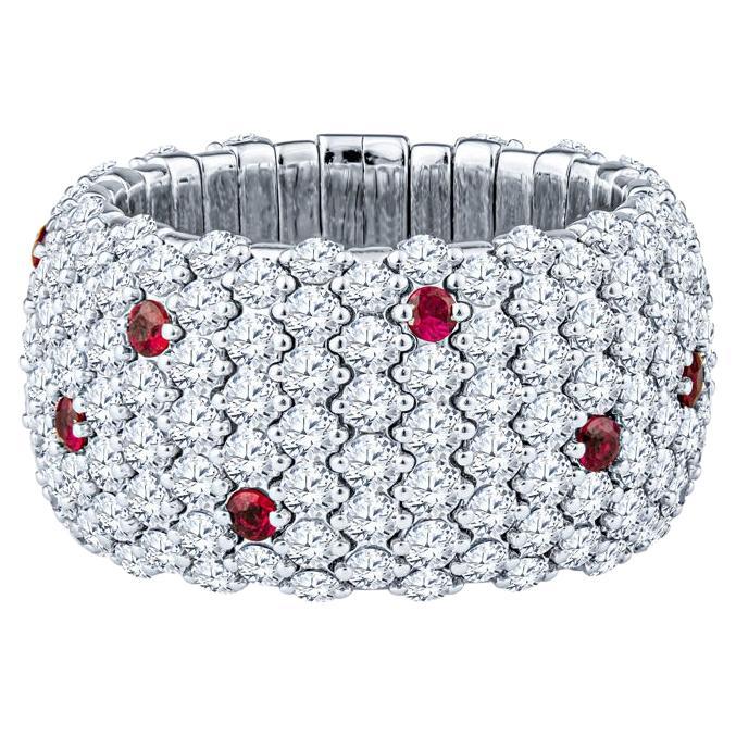 Zydo, bague extensible en or blanc 18 carats avec diamants ronds de 5,85 carats et rubis ronds de 0,41 carat en vente