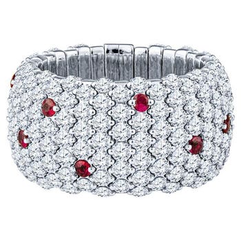 Zydo White-Gold, Diamond and Ruby Stretch Band Ring, 2022