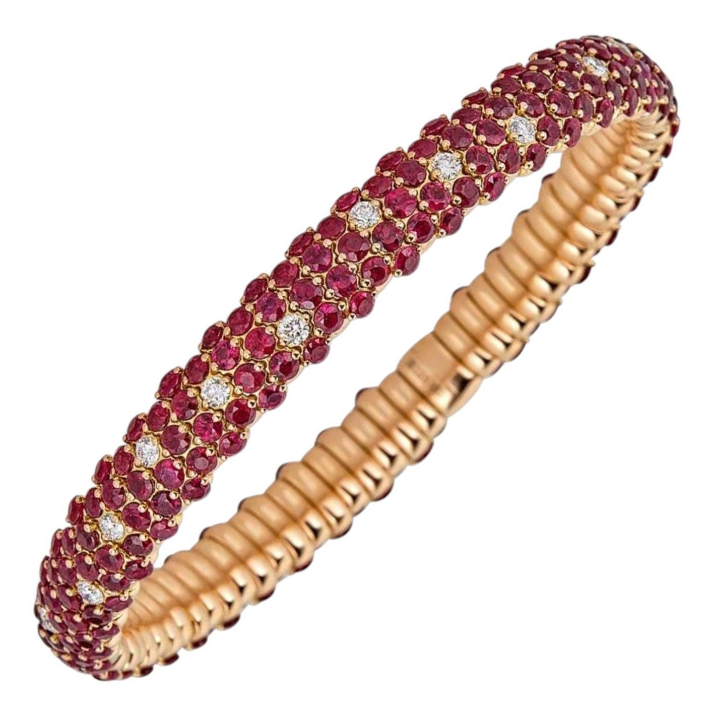 Pulsera elástica con cúpula de rubíes y diamantes ZYDO Oro rosa de 18 quilates