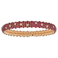 ZYDO Rubin & Diamant gewölbtes Stretch-Armband 18K Rose Gold