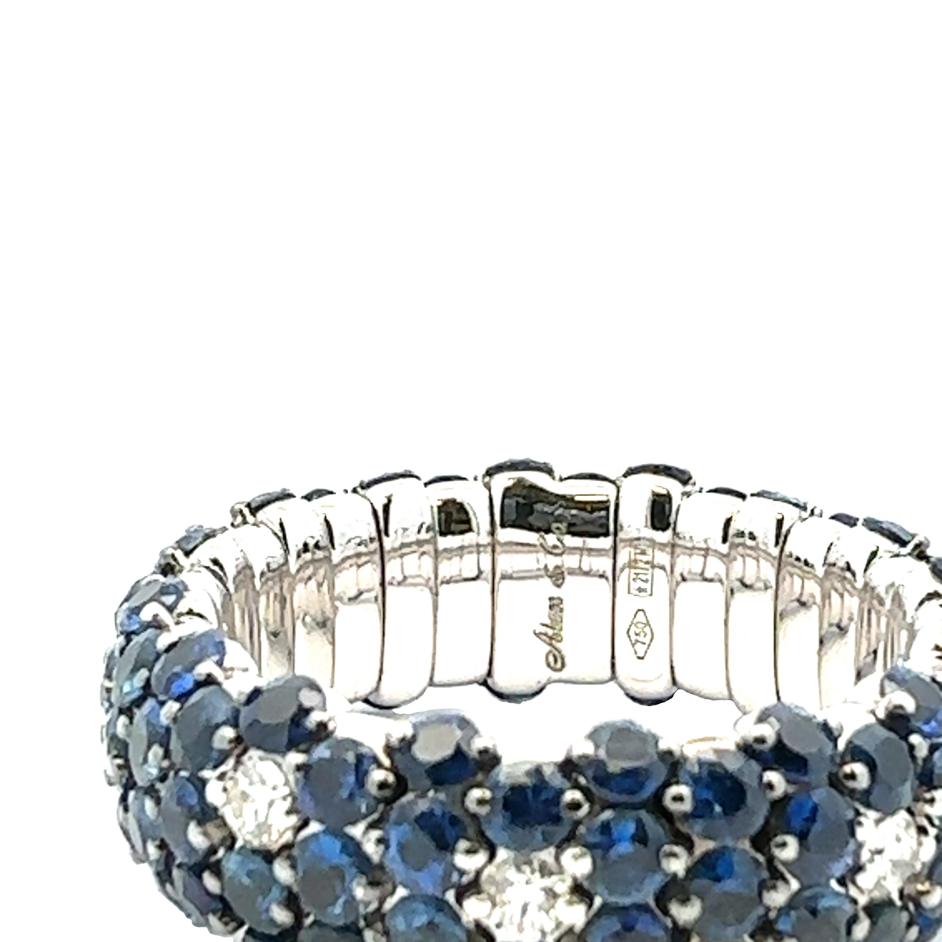 ZYDO Saphir & Diamant gewölbter Stretch 18K Weißgold Ring im Zustand „Neu“ im Angebot in Newton, MA