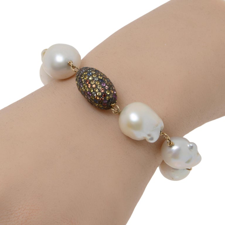 Zydo Sterling Silver, Sapphire, Diamond and Pearl Statement Bracelet