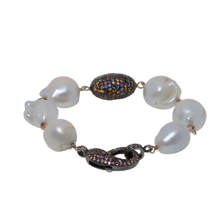 Zydo Sterling Silver, Sapphire, Diamond and Pearl Statement Bracelet