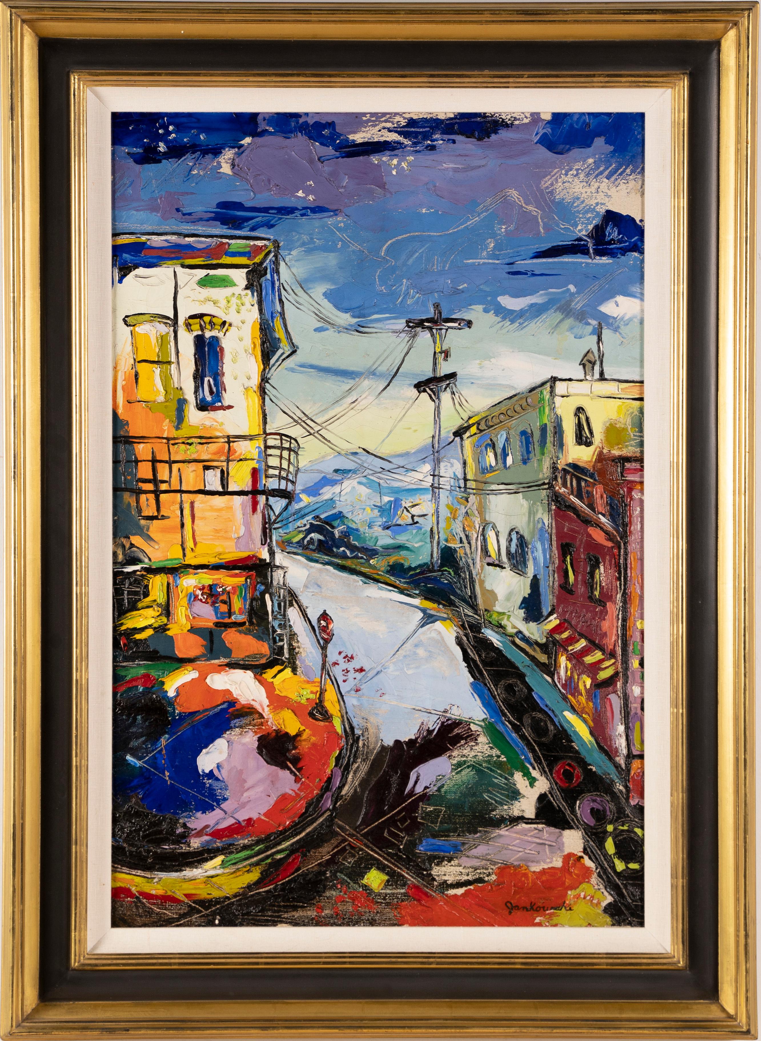 Zygmund Jankowski Abstract Painting - Antique Polish American Modernist Cityscape Fauvist Original Signed Oil Painting
