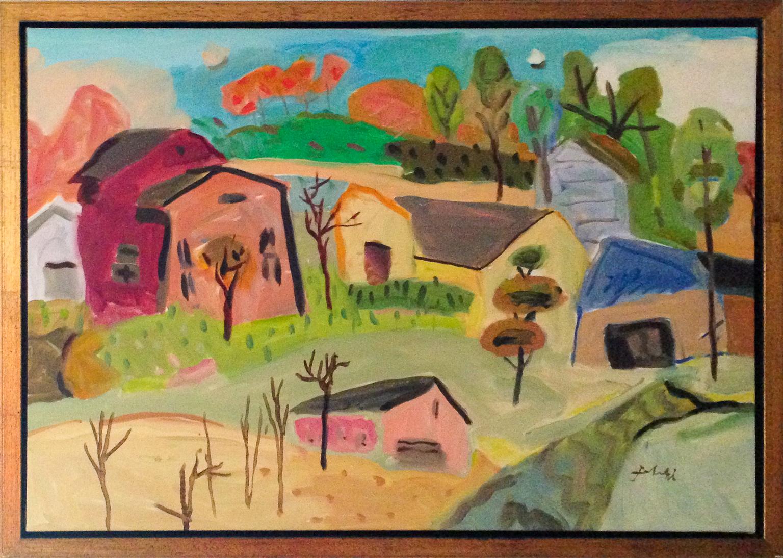 Hillside Barns - Painting by Zygmund Jankowski