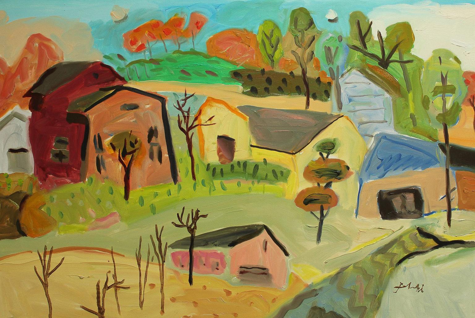 Zygmund Jankowski Landscape Painting - Hillside Barns