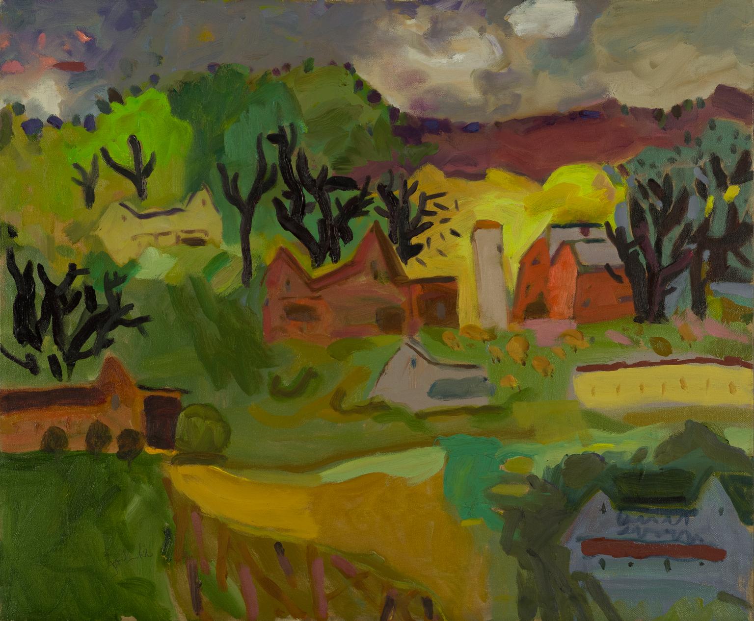 Zygmund Jankowski Landscape Painting – Landschaft mit Bauernhof