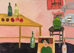 Wine Bottles and Fruit on Table