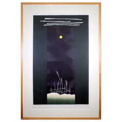 Zygmunt Czyz Surrealist Moon Over Reed Grass Signed Linocut 18/30 Framed 1986
