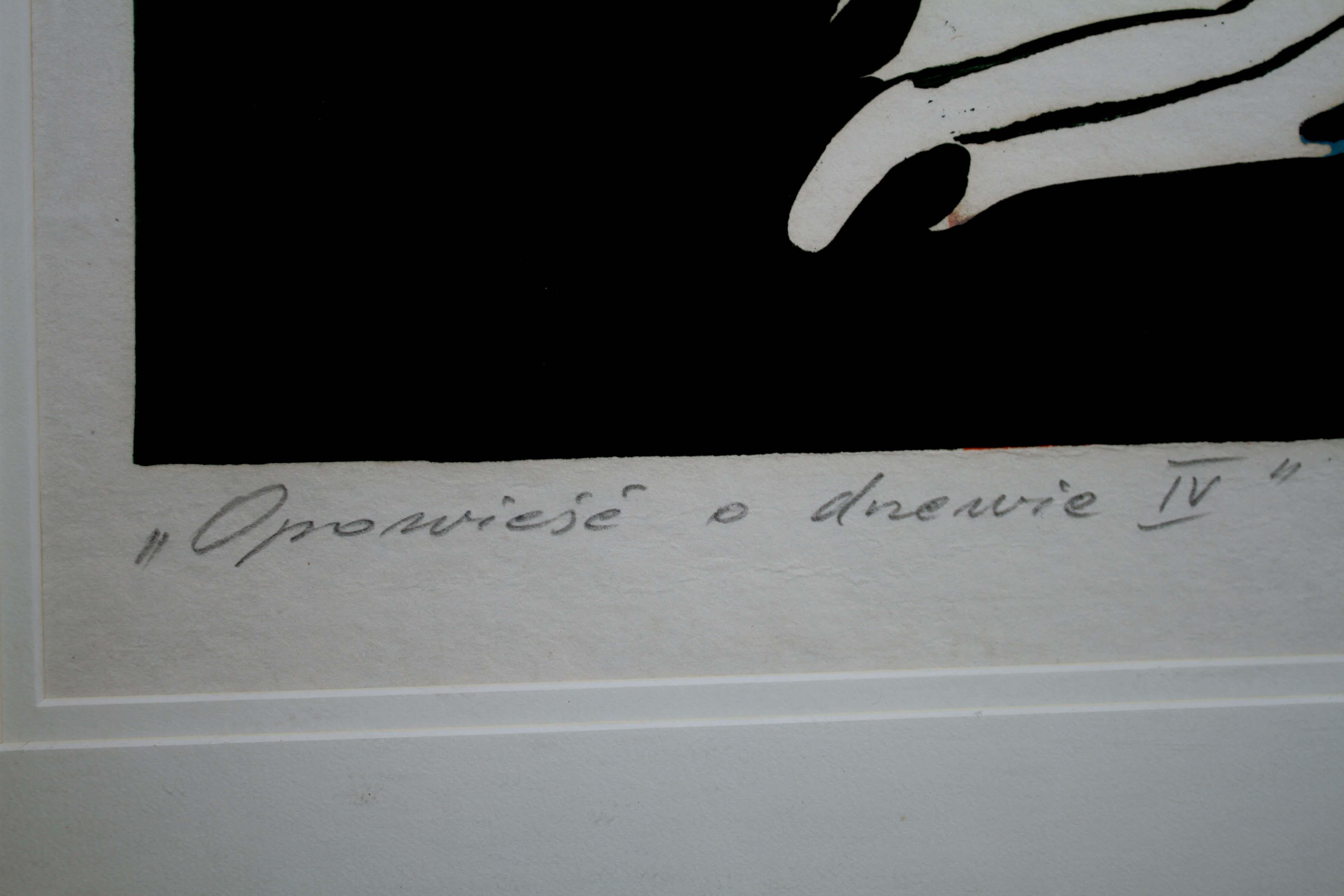 Zygmunt Czyz Surrealist Soaring Dove Signed Linocut on Paper 20/30 Framed, 1987 For Sale 4
