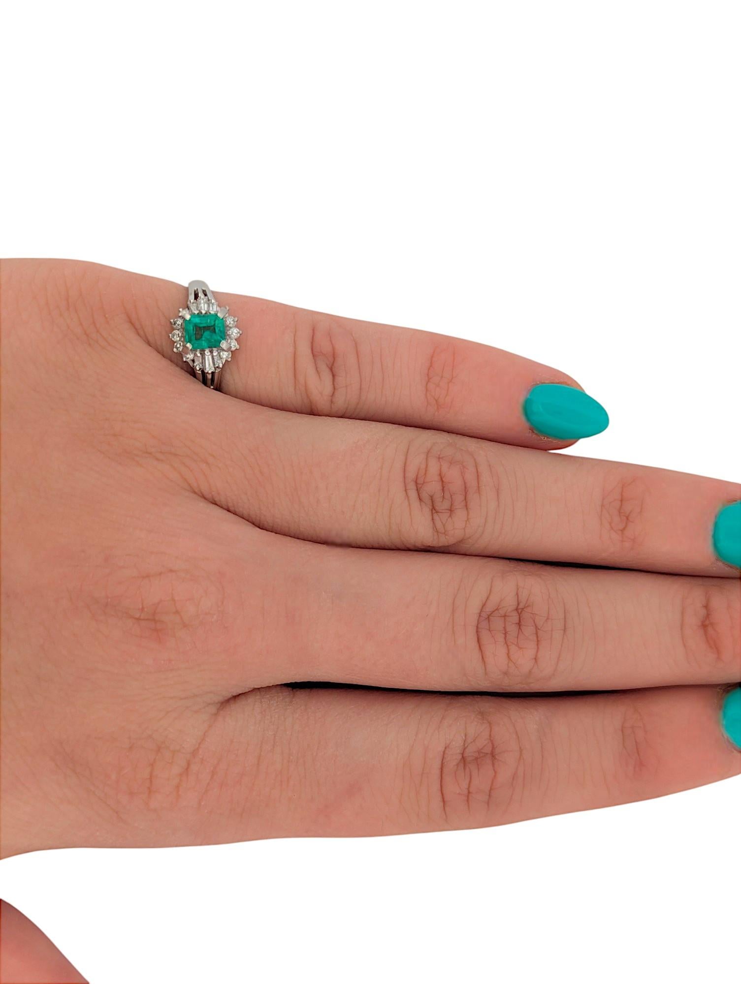Zylah  Platinum Ring – 0.47 ct Natural Emerald & 0.25 ct Natural Diamonds In New Condition For Sale In Greeneville, TN