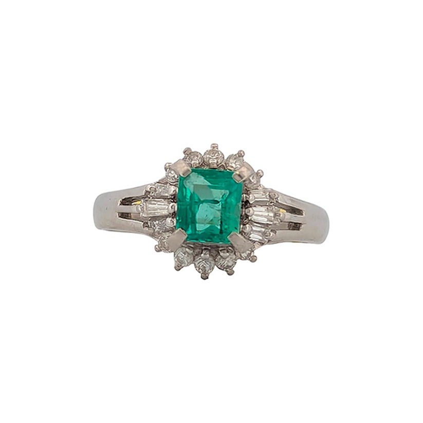 Zylah  Bague en platine - Émeraude naturelle de 0,47 ct et diamants naturels de 0,25 ct