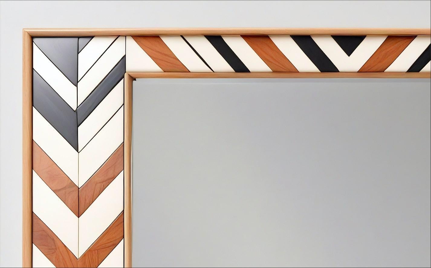 De Stijl Miroir mural ZZ inspiré par le chevron, fabriqué à la main par Artisanal en vente