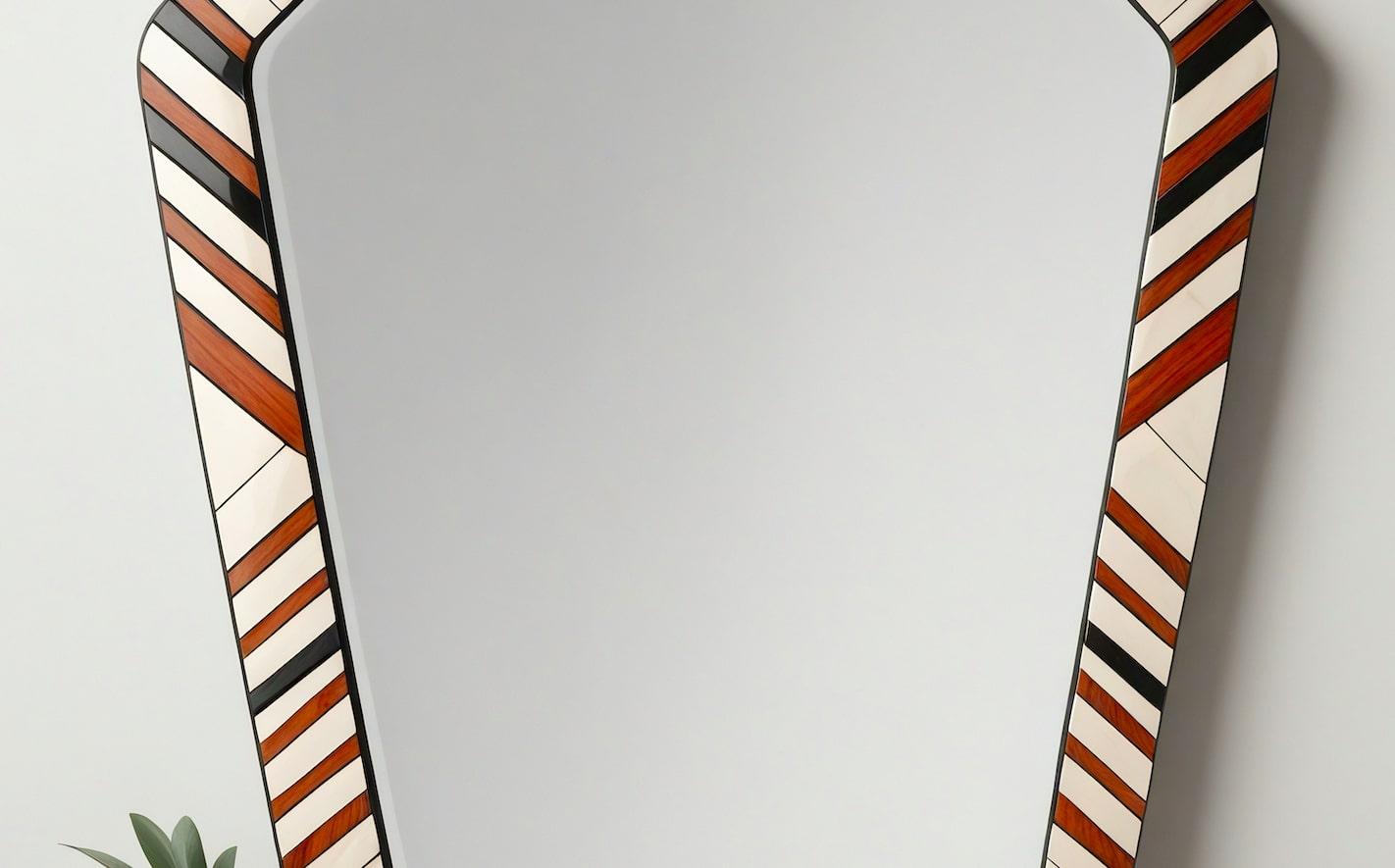Incrusté Miroir mural ZZ inspiré par le chevron, fabriqué à la main par Artisanal en vente