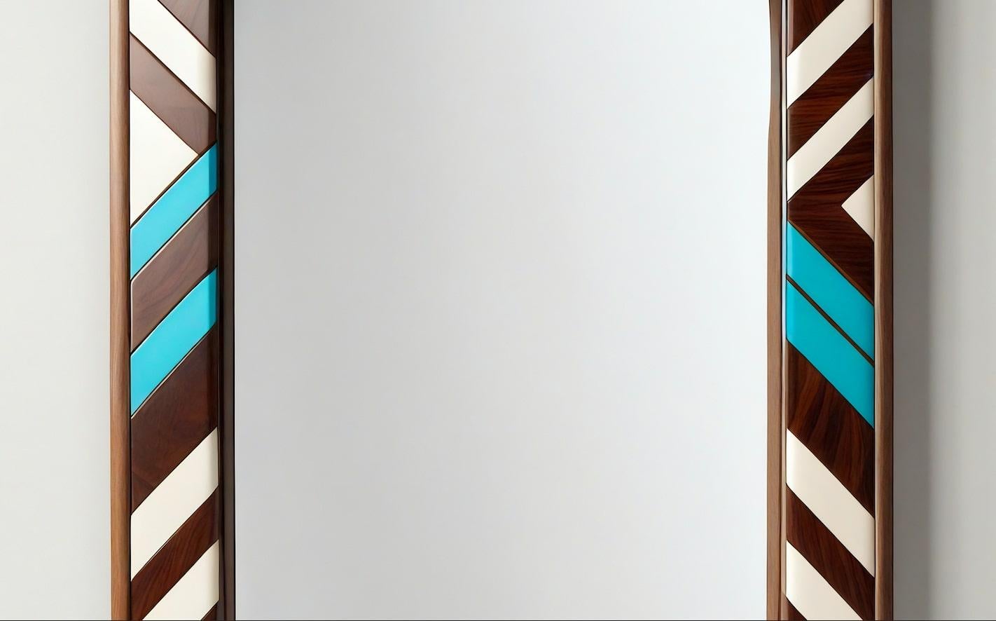 Incrusté Miroir mural ZZ inspiré par le chevron, fabriqué à la main par Artisanal en vente