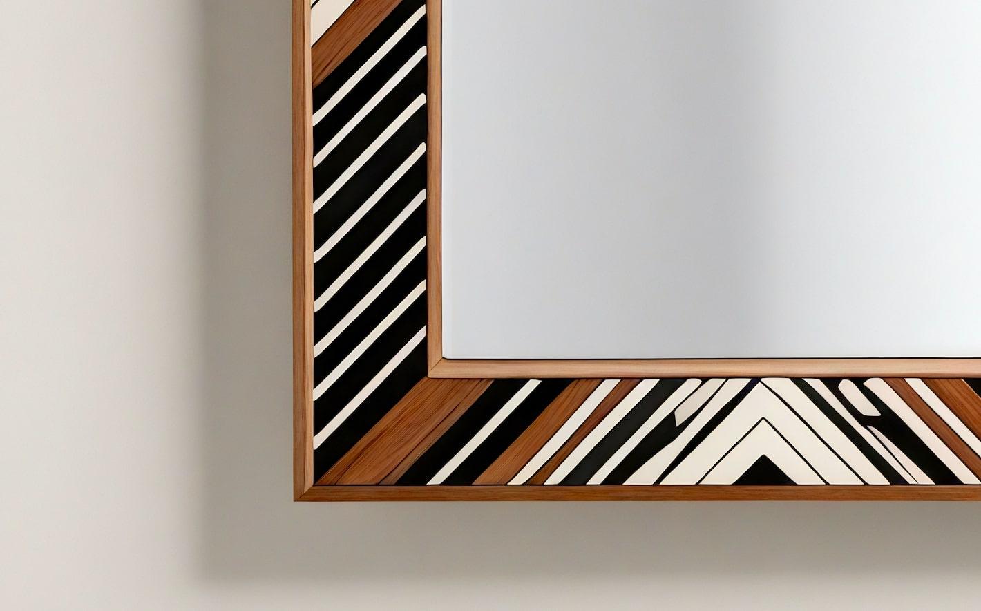Incrusté Miroir mural ZZ inspiré par le chevron, fabriqué à la main par Artisanal en vente