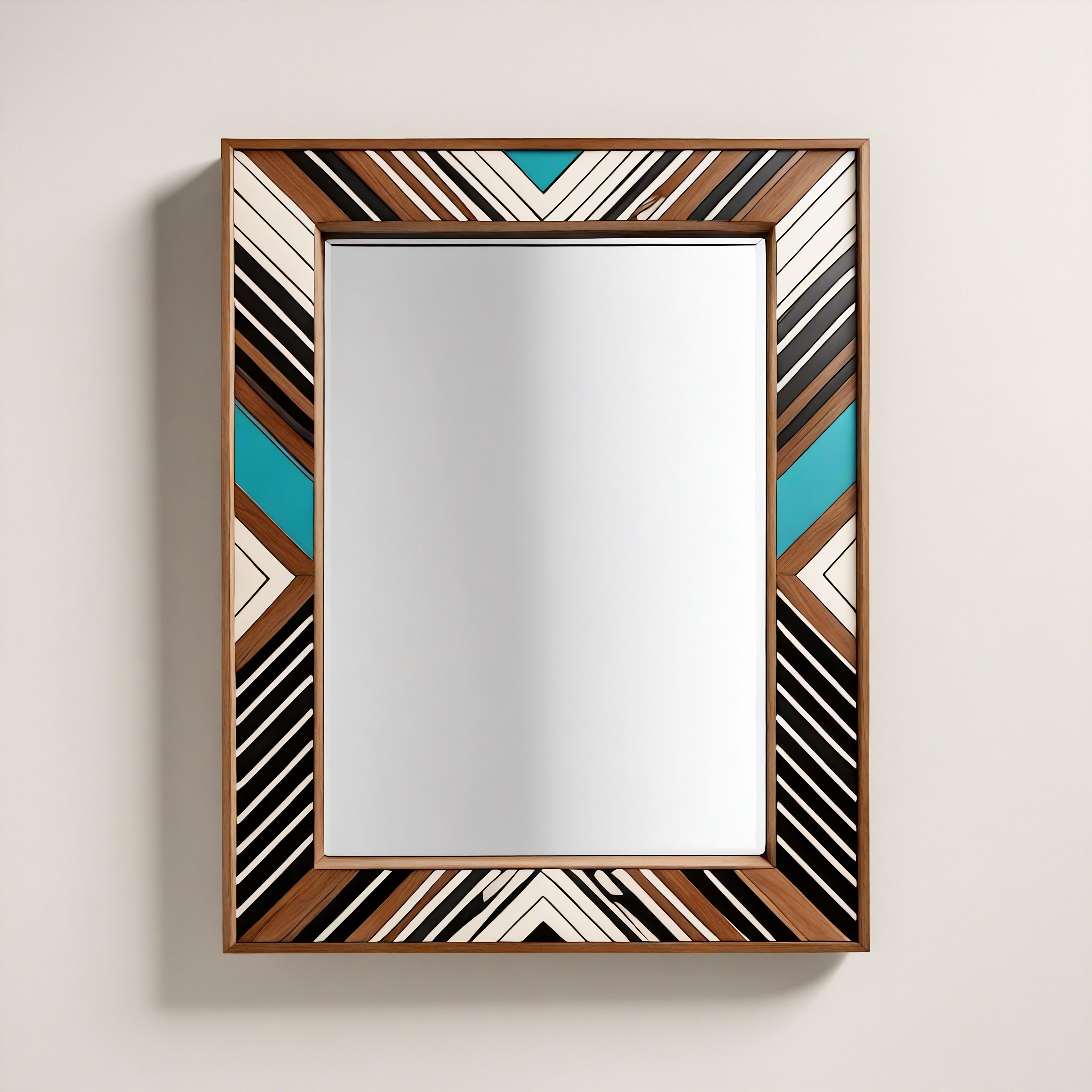 XXIe siècle et contemporain Miroir mural ZZ inspiré par le chevron, fabriqué à la main par Artisanal en vente