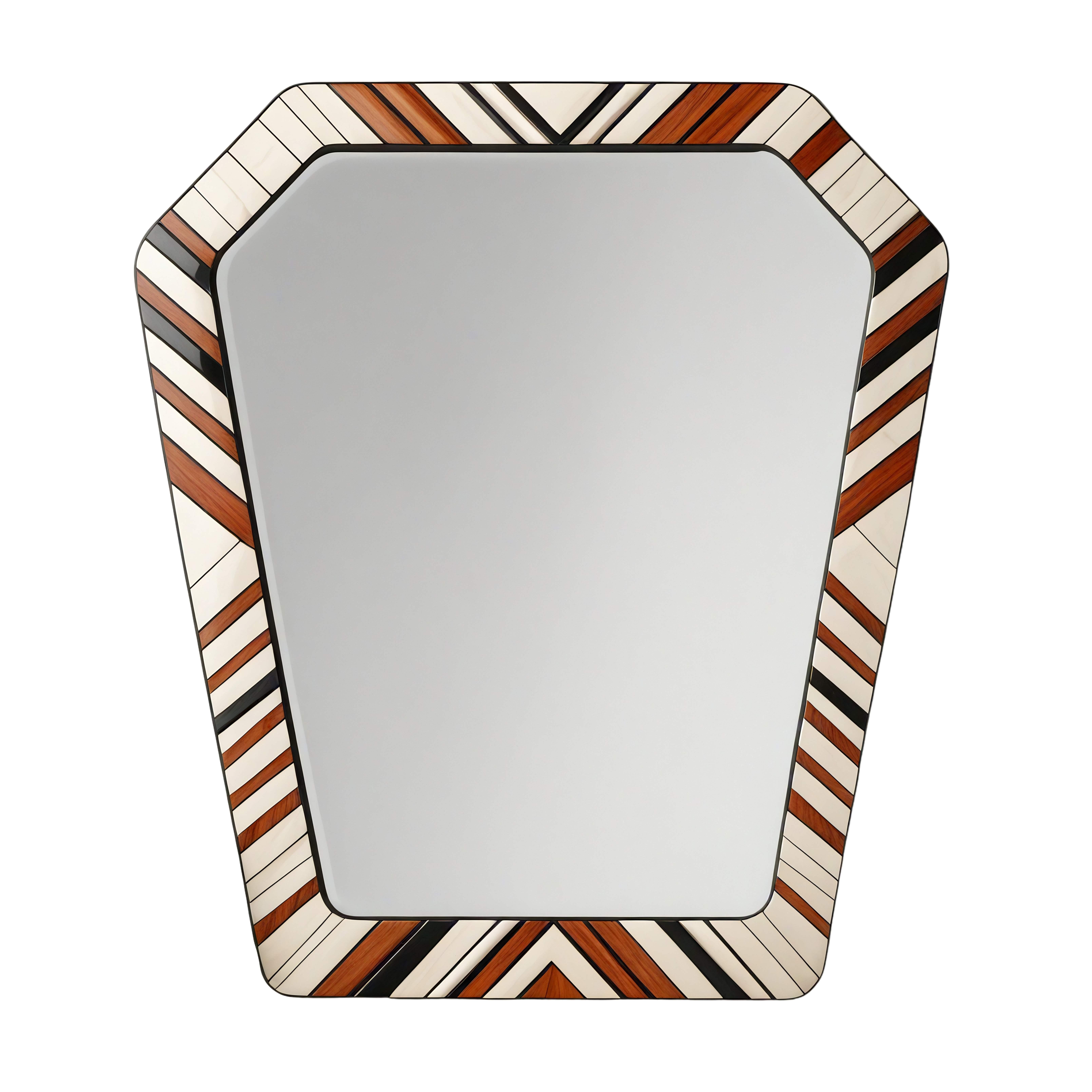 Bois Miroir mural ZZ inspiré par le chevron, fabriqué à la main par Artisanal en vente